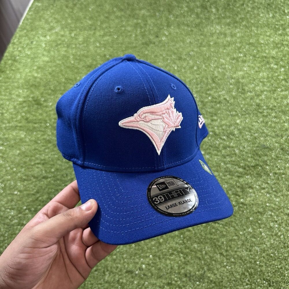 Toronto Blue Jays New Era 39THIRTY L/XL Blue Pink Logo MLB Hat New